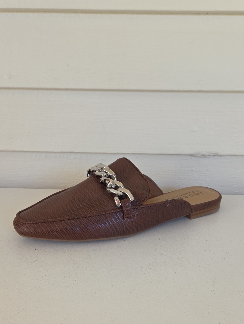Journee Collection Hazina Mule Brown Chain-Accent Slip-On Mule Size 10